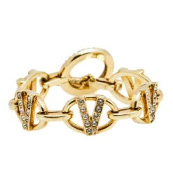 Versace V Gold Tone Metal And Crystal Bracelet For Women