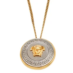 Versace Two Tone Metal Medusa Pendant Necklace For Women