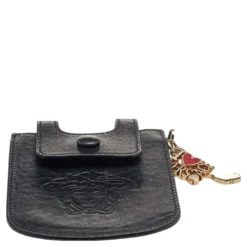 Versace Black Leather Phone Holder For Women -Versace Official Website luxury women versace used accessories p600812 001