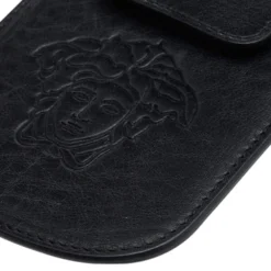 Versace Black Leather Phone Holder For Women -Versace Official Website luxury women versace used accessories p600812 002
