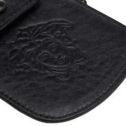 Versace Black Leather Phone Holder For Women -Versace Official Website luxury women versace used accessories p600812 003