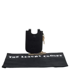 Versace Black Leather Phone Holder For Women -Versace Official Website luxury women versace used accessories p600812 007