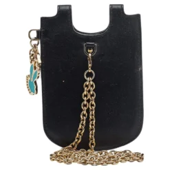 Versace Black Leather Phone Holder For Women -Versace Official Website luxury women versace used accessories p600812 008