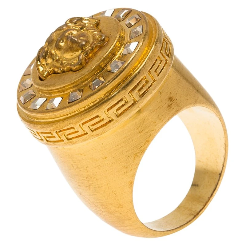 Versace Icon Medusa Crystal Studded Gold Tone Ring Size 54 For Women 1 Versace Icon Medusa Crystal Studded Gold Tone Ring Size 54 For Women