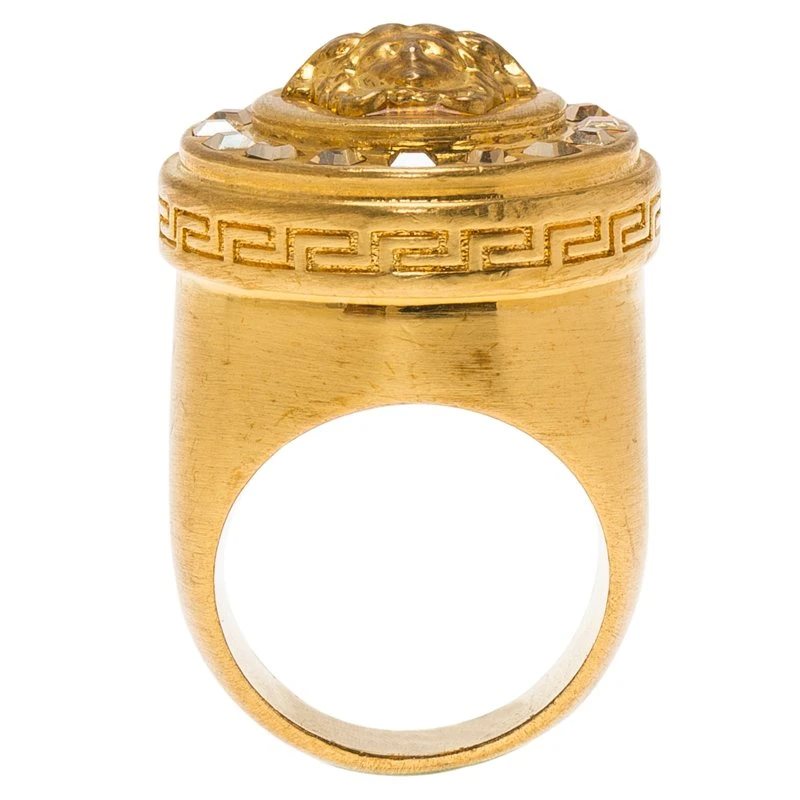 Versace Icon Medusa Crystal Studded Gold Tone Ring Size 54 For Women 3 Versace Icon Medusa Crystal Studded Gold Tone Ring Size 54 For Women - Image 3