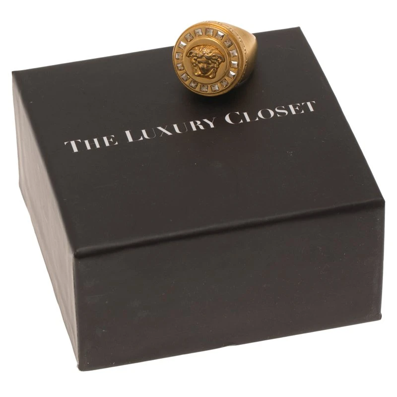 Versace Icon Medusa Crystal Studded Gold Tone Ring Size 54 For Women 6 Versace Icon Medusa Crystal Studded Gold Tone Ring Size 54 For Women - Image 6