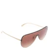 Versace Gold Tone Crystals/ Brown Gradient 2230-B Shield Sunglasses For Women