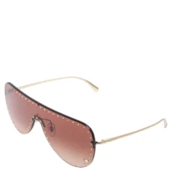 Versace Gold Tone Crystals/ Brown Gradient 2230-B Shield Sunglasses For Women -Versace Official Website luxury women versace used accessories p606203 004