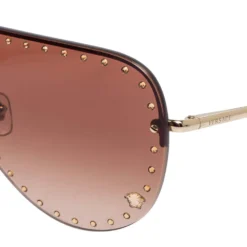 Versace Gold Tone Crystals/ Brown Gradient 2230-B Shield Sunglasses For Women -Versace Official Website luxury women versace used accessories p606203 007