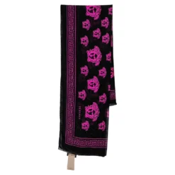 Versace Black & Pink Medusa Print Silk Scarf For Women