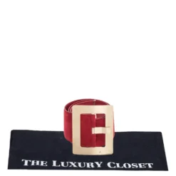 Versace Red Suede Wide Waist Buckle Belt 70CM For Women -Versace Official Website luxury women versace used accessories p617548 001