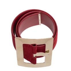 Versace Red Suede Wide Waist Buckle Belt 70CM For Women -Versace Official Website luxury women versace used accessories p617548 008