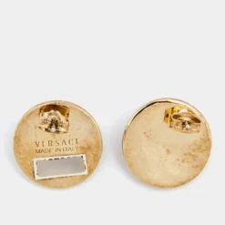 Versace Gold Tone Medusa Enamel Gold Tone Metal Stud Earrings For Women -Versace Official Website luxury women versace used accessories p620476 004