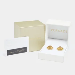 Versace Gold Tone Medusa Enamel Gold Tone Metal Stud Earrings For Women -Versace Official Website luxury women versace used accessories p620476 006