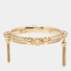 Versace Gold Tone Medusa Tassel Charm Bangle Bracelet For Women -Versace Official Website luxury women versace used accessories p630489 003