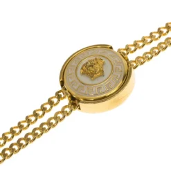 Versace Icon Medusa White Enamel Gold Tone Bracelet For Women -Versace Official Website luxury women versace used accessories p63639 004