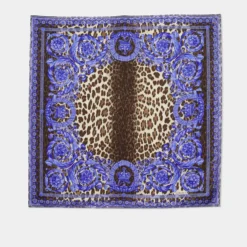 Versace Purple Animal & Baroque Print Silk Scarf For Women