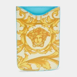 Versace Yellow/Blue Medusa Print Leather Phone Cover For Women