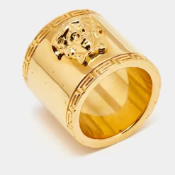 Versace Medusa Greek Key Gold Tone Metal Wide Band Ring Size 55 For Women -Versace Official Website luxury women versace used accessories p646690 006