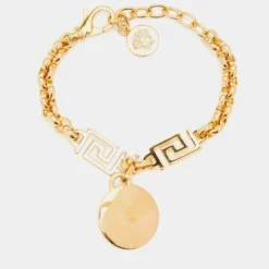 Versace Gold Tone Greca Crystal Embellished Icon Medusa Bracelet For Women -Versace Official Website luxury women versace used accessories p649275 002