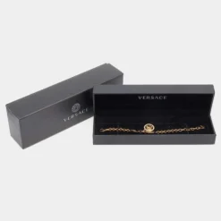 Versace Gold Tone Greca Crystal Embellished Icon Medusa Bracelet For Women -Versace Official Website luxury women versace used accessories p649275 003