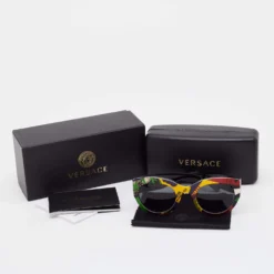 Versace Multicolor Tribute Vogue Print Acetate Cat Eye Sunglasses For Women -Versace Official Website luxury women versace used accessories p653583 004