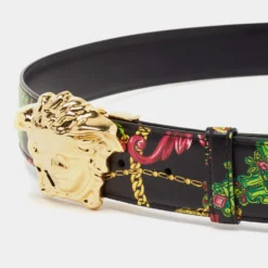 Versace Multicolor Printed Leather Medusa Buckle Belt 100CM For Women -Versace Official Website luxury women versace used accessories p659668 001