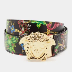 Versace Multicolor Printed Leather Medusa Buckle Belt 100CM For Women