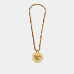 Versace Medusa Logo Medallion Gold Tone Chunky Pendant Necklace For Women