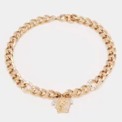 Versace Palazzo Medusa Crystals Gold Tone Necklace For Women