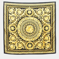 Versace Black Baroque Print Silk Scarf For Women