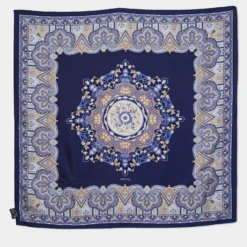Versace Navy Blue Printed Silk Square Scarf For Women