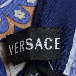 Versace Navy Blue Printed Silk Square Scarf For Women -Versace Official Website luxury women versace used accessories p671744 005