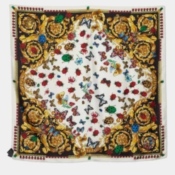 Versace White Butterfly And Ladybird Print Silk Scarf For Women