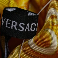 Versace Yellow Barocco Print Silk Square Scarf For Women -Versace Official Website luxury women versace used accessories p671839 005