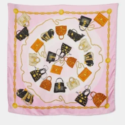 Versace Pink Bags & Chain Print Silk Scarf For Women