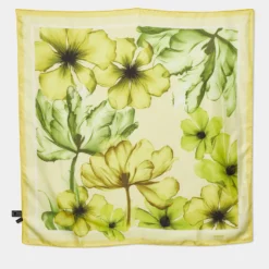 Versace Yellow Floral Print Silk Scarf For Women