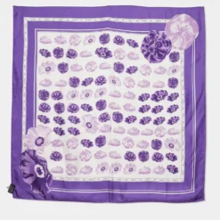 Versace Purple Flower Print Silk Scarf For Women