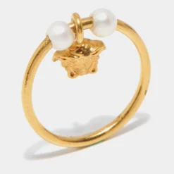 Versace Medusa Faux Pearl Gold Tone Ring Size 53 For Women