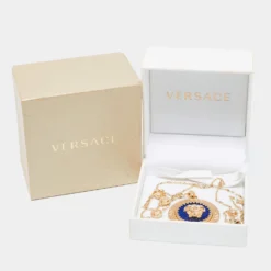 Versace Icon Medusa Lapis Lazuli Gold Tone Pendant Necklace For Women -Versace Official Website luxury women versace used accessories p677395 002