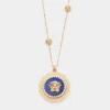 Versace Icon Medusa Lapis Lazuli Gold Tone Pendant Necklace For Women