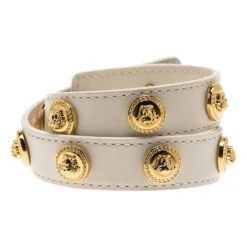 Versace Icon Medusa Stud Gold Tone White Leather Wrap Bracelet For Women -Versace Official Website luxury women versace used accessories p68601 003