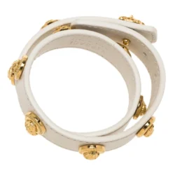 Versace Icon Medusa Stud Gold Tone White Leather Wrap Bracelet For Women -Versace Official Website luxury women versace used accessories p68601 004
