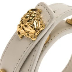 Versace Icon Medusa Stud Gold Tone White Leather Wrap Bracelet For Women -Versace Official Website luxury women versace used accessories p68601 005