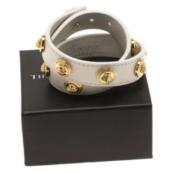 Versace Icon Medusa Stud Gold Tone White Leather Wrap Bracelet For Women -Versace Official Website luxury women versace used accessories p68601 006