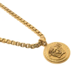 Versace Icon Medusa Gold Tone Pendant Necklace For Women -Versace Official Website luxury women versace used accessories p68621 003