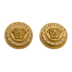 Versace Icon Medusa Crystal Studded Gold Tone Stud Earrings For Women