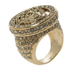 Versace Medusa Crystal Studded Gold Tone Ring Size 55 For Women