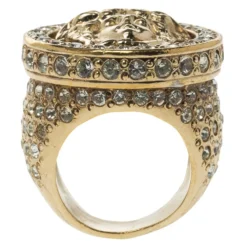 Versace Medusa Crystal Studded Gold Tone Ring Size 55 For Women -Versace Official Website luxury women versace used accessories p91210 0003