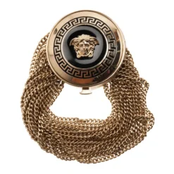 Versace Medusa Black Enamel Gold-Tone Multi-Chain Medallion Bracelet 20CM For Women